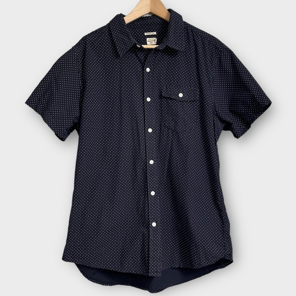 Bridge & Burn Men's Original Slim Short Sleeve Button Down Shirt Navy Dot XL